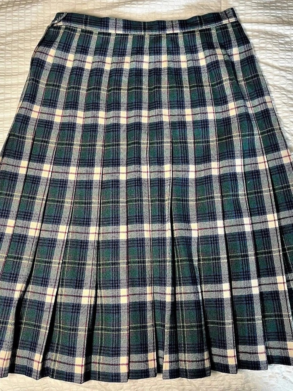 Vtg Pendleton Doughnut Plaid Wool Midi Skirt Green & Purple Sz 14 Modern Sz 10